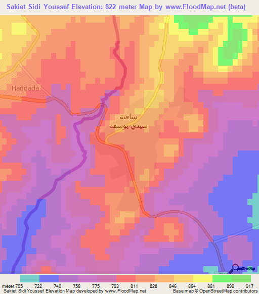 Sakiet Sidi Youssef,Tunisia Elevation Map