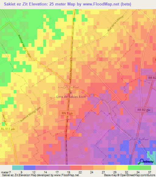 Sakiet ez Zit,Tunisia Elevation Map