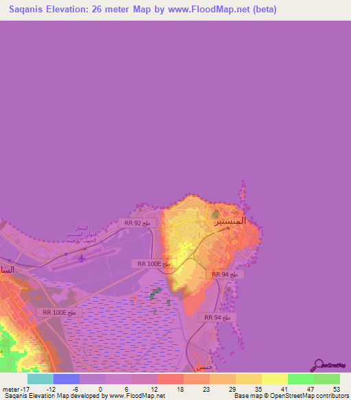 Saqanis,Tunisia Elevation Map