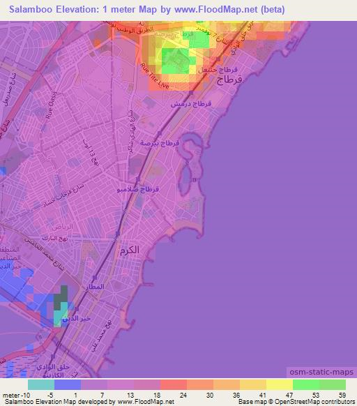 Salamboo,Tunisia Elevation Map