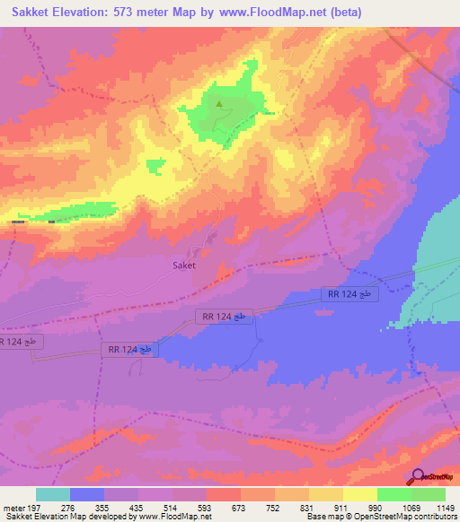 Sakket,Tunisia Elevation Map