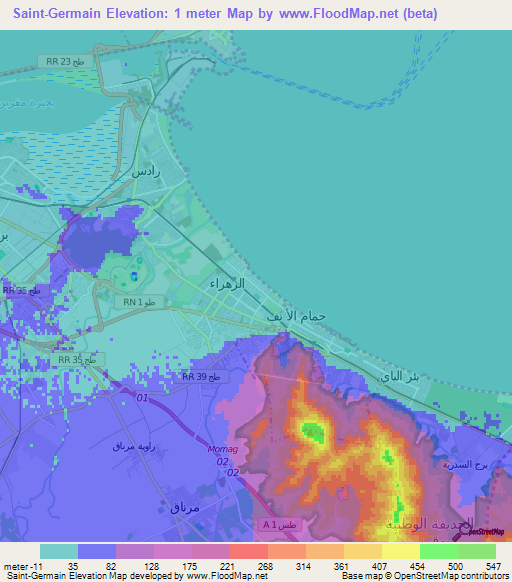 Saint-Germain,Tunisia Elevation Map