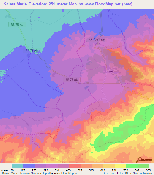Sainte-Marie,Tunisia Elevation Map