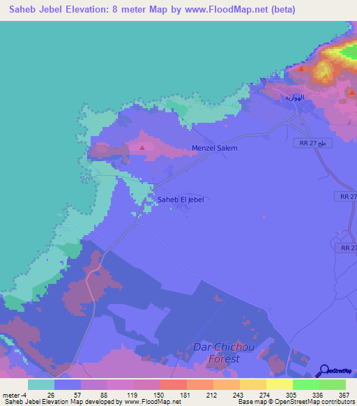 Saheb Jebel,Tunisia Elevation Map