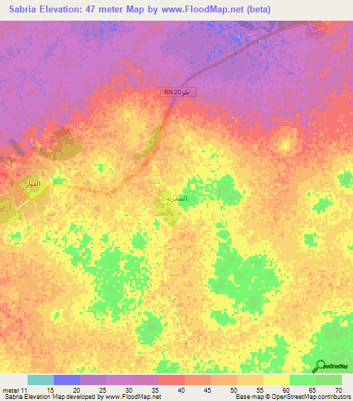 Sabria,Tunisia Elevation Map