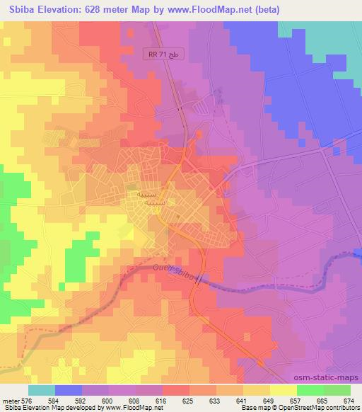 Sbiba,Tunisia Elevation Map