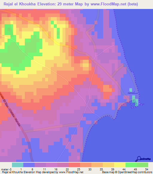Rejal el Khoukha,Tunisia Elevation Map