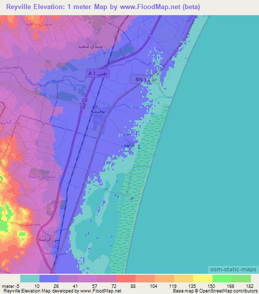 Reyville,Tunisia Elevation Map
