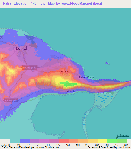 Rafraf,Tunisia Elevation Map
