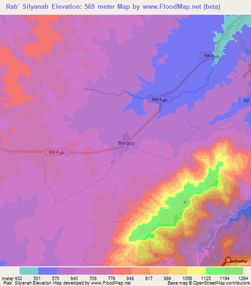 Rab` Silyanah,Tunisia Elevation Map