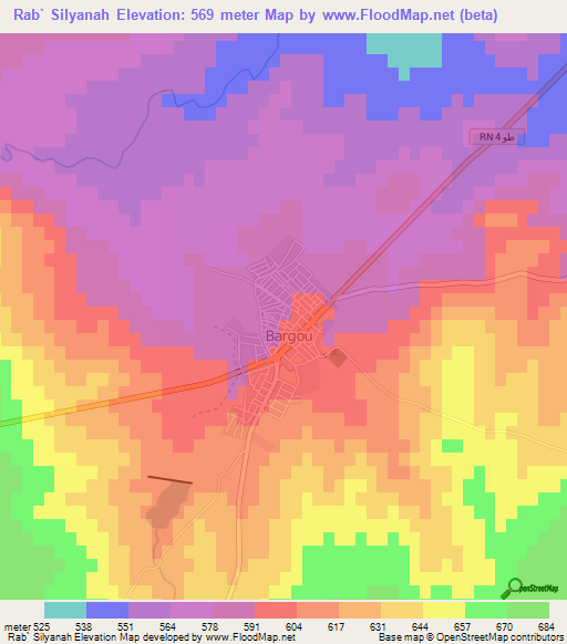 Rab` Silyanah,Tunisia Elevation Map