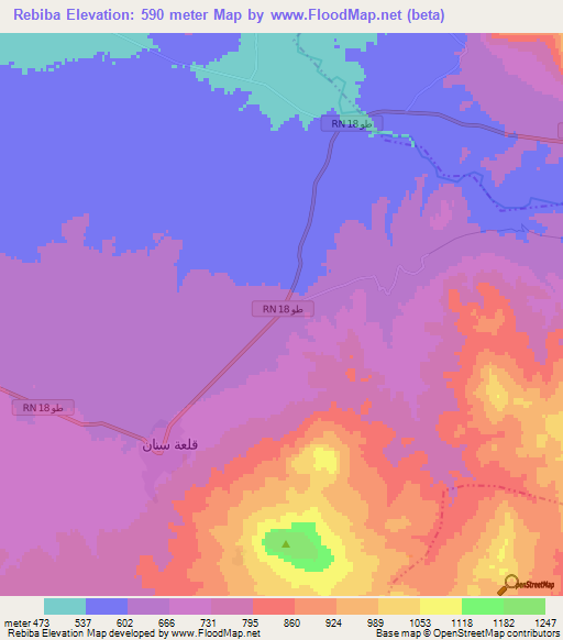 Rebiba,Tunisia Elevation Map