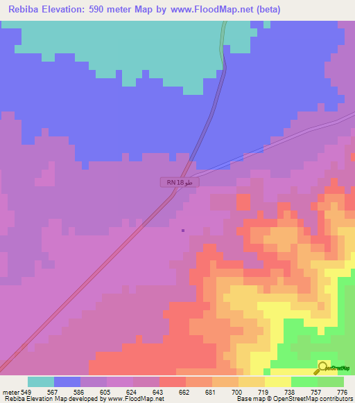 Rebiba,Tunisia Elevation Map