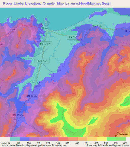 Ksour Lireba,Tunisia Elevation Map