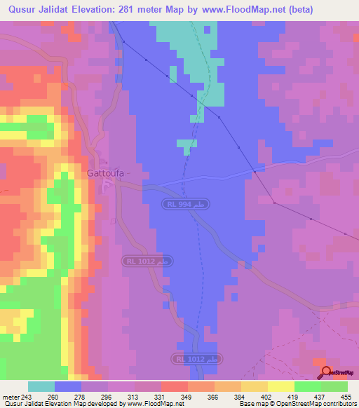 Qusur Jalidat,Tunisia Elevation Map