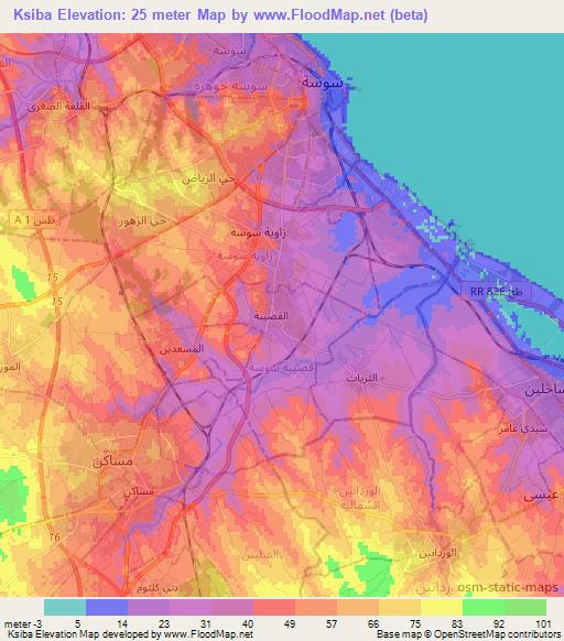 Ksiba,Tunisia Elevation Map