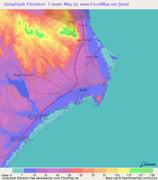 Qulaybiyah,Tunisia Elevation Map
