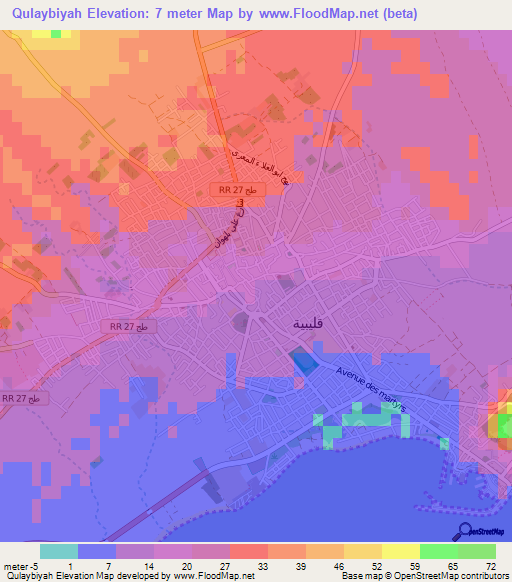 Qulaybiyah,Tunisia Elevation Map