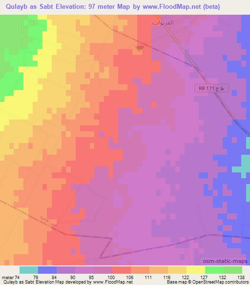 Qulayb as Sabt,Tunisia Elevation Map
