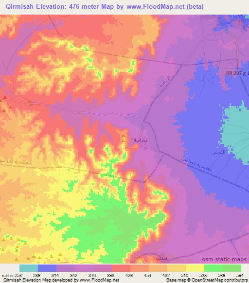 Qirmisah,Tunisia Elevation Map