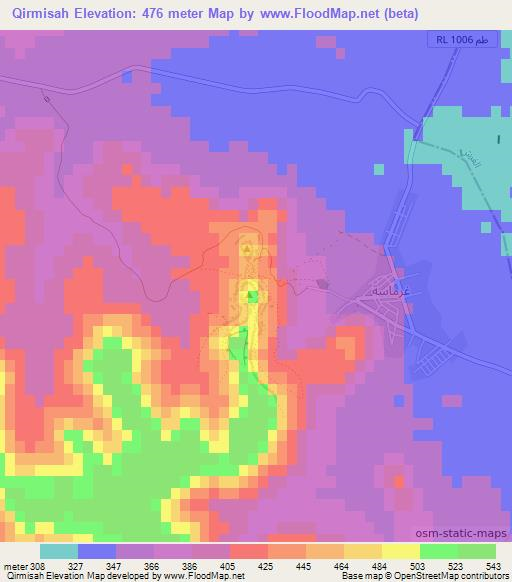 Qirmisah,Tunisia Elevation Map