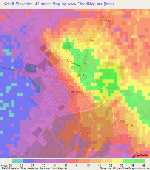 Kebili,Tunisia Elevation Map
