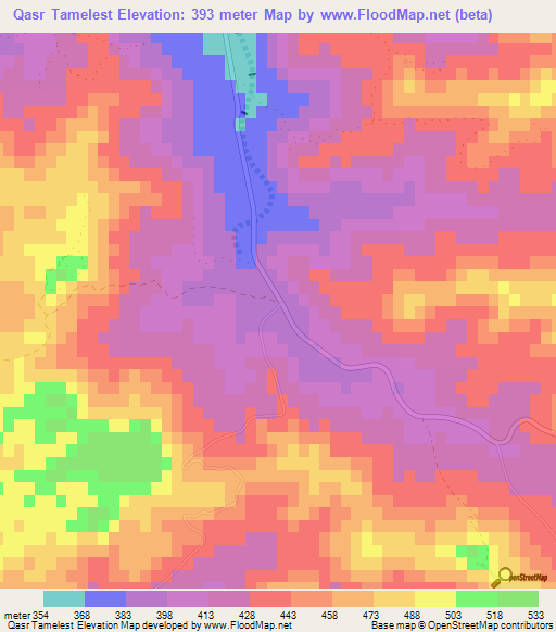 Qasr Tamelest,Tunisia Elevation Map