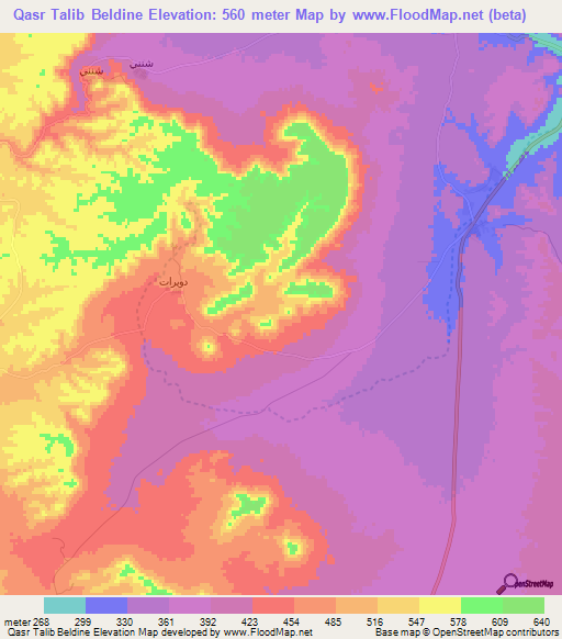 Qasr Talib Beldine,Tunisia Elevation Map
