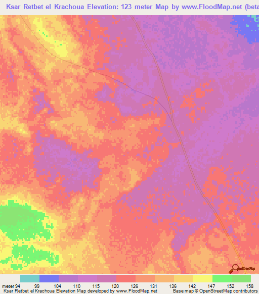 Ksar Retbet el Krachoua,Tunisia Elevation Map