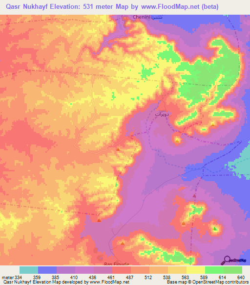 Qasr Nukhayf,Tunisia Elevation Map