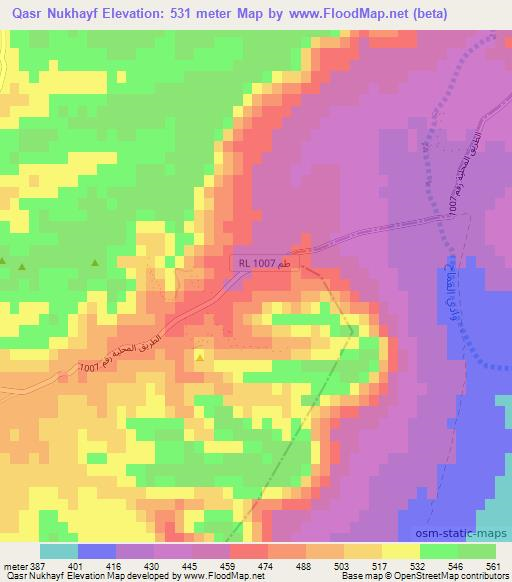 Qasr Nukhayf,Tunisia Elevation Map