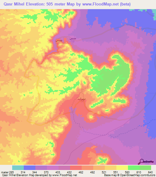 Qasr Mihel,Tunisia Elevation Map