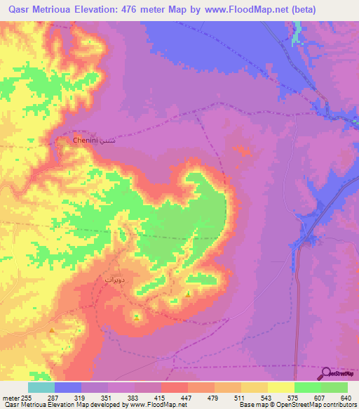 Qasr Metrioua,Tunisia Elevation Map