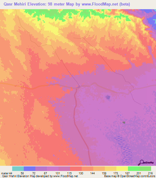 Qasr Mehiri,Tunisia Elevation Map