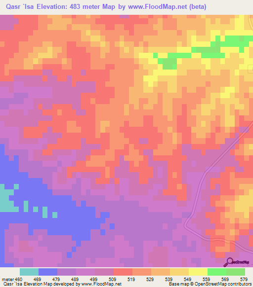 Qasr `Isa,Tunisia Elevation Map