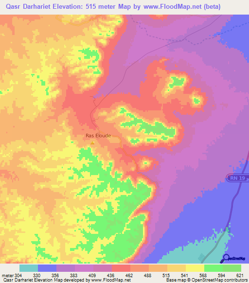 Qasr Darhariet,Tunisia Elevation Map