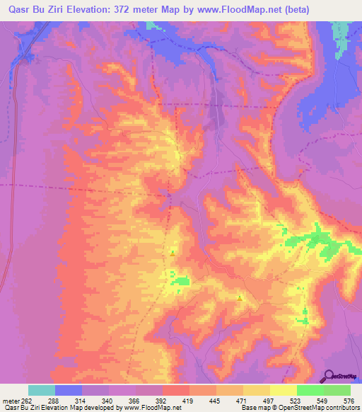 Qasr Bu Ziri,Tunisia Elevation Map
