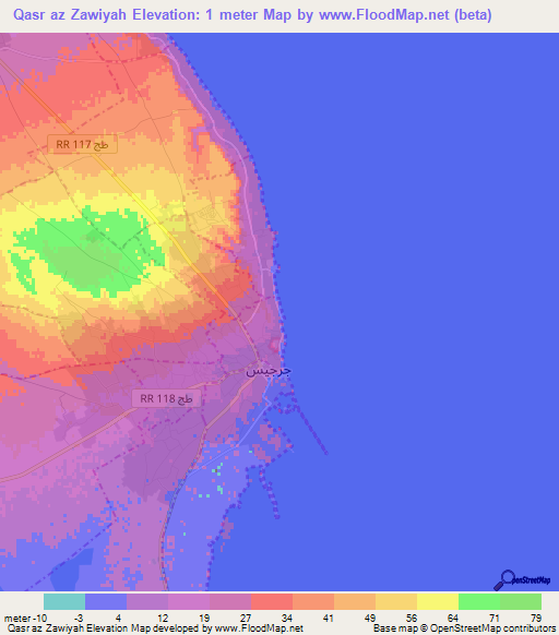 Qasr az Zawiyah,Tunisia Elevation Map