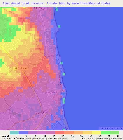 Qasr Awlad Sa`id,Tunisia Elevation Map