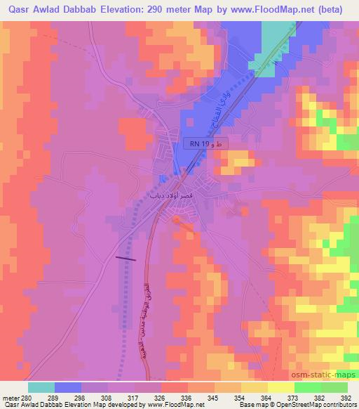 Qasr Awlad Dabbab,Tunisia Elevation Map