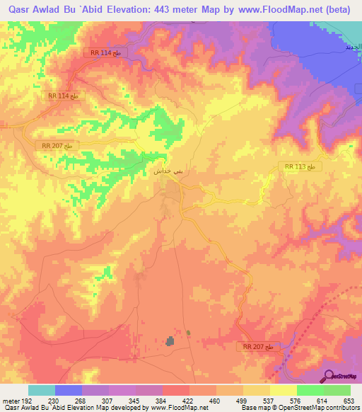 Qasr Awlad Bu `Abid,Tunisia Elevation Map