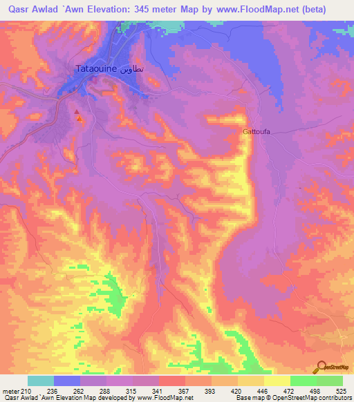 Qasr Awlad `Awn,Tunisia Elevation Map