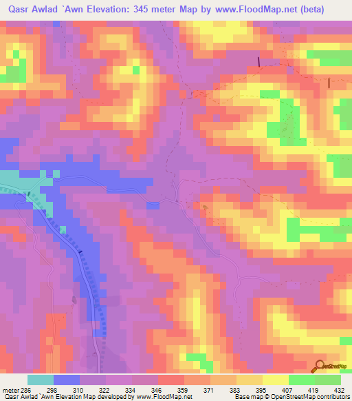 Qasr Awlad `Awn,Tunisia Elevation Map