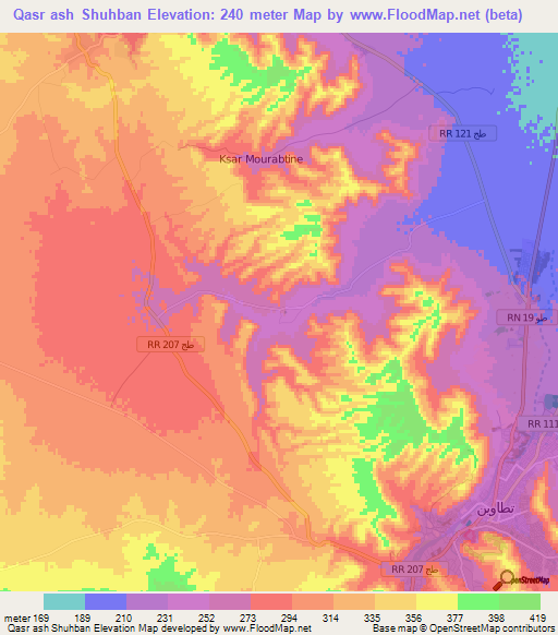 Qasr ash Shuhban,Tunisia Elevation Map