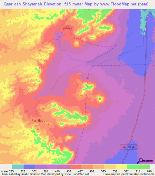 Qasr ash Shaytanah,Tunisia Elevation Map
