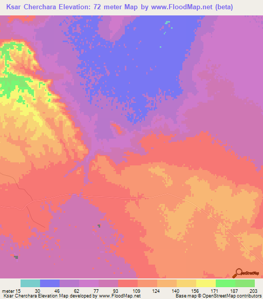 Ksar Cherchara,Tunisia Elevation Map