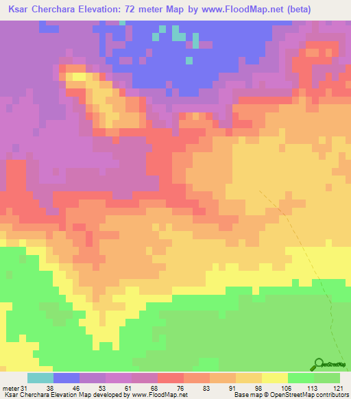 Ksar Cherchara,Tunisia Elevation Map