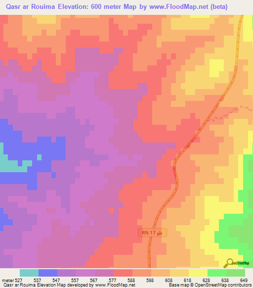 Qasr ar Rouima,Tunisia Elevation Map
