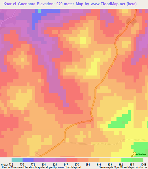 Ksar el Guennara,Tunisia Elevation Map