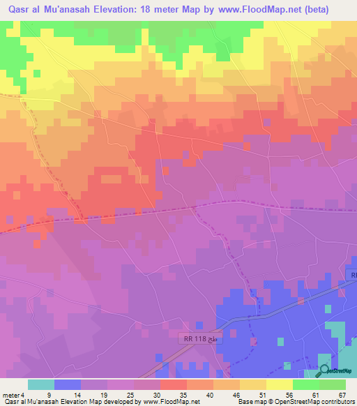 Qasr al Mu'anasah,Tunisia Elevation Map